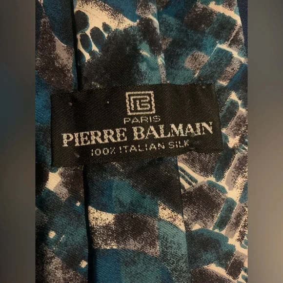 Pierre Balmain Blue and Black Abstract Tie 100% Italian Silk - Picture 2 of 3